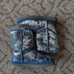 Ugg Classic Short Sequined Boots in Blue and Silver